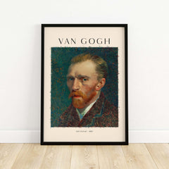 Vincent van Gogh Self Portrait 1887 Post Impressionist Artist Poster Print Wall Art framed on a wall.