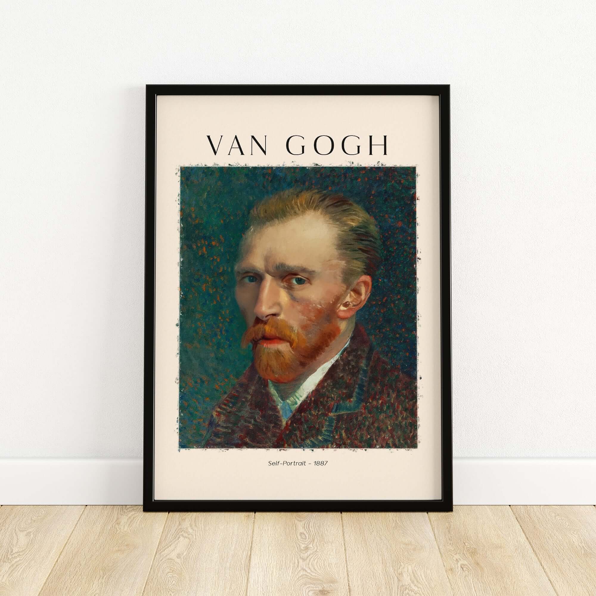 Vincent van Gogh Self Portrait 1887 Post Impressionist Artist Poster Print Wall Art framed on a wall.
