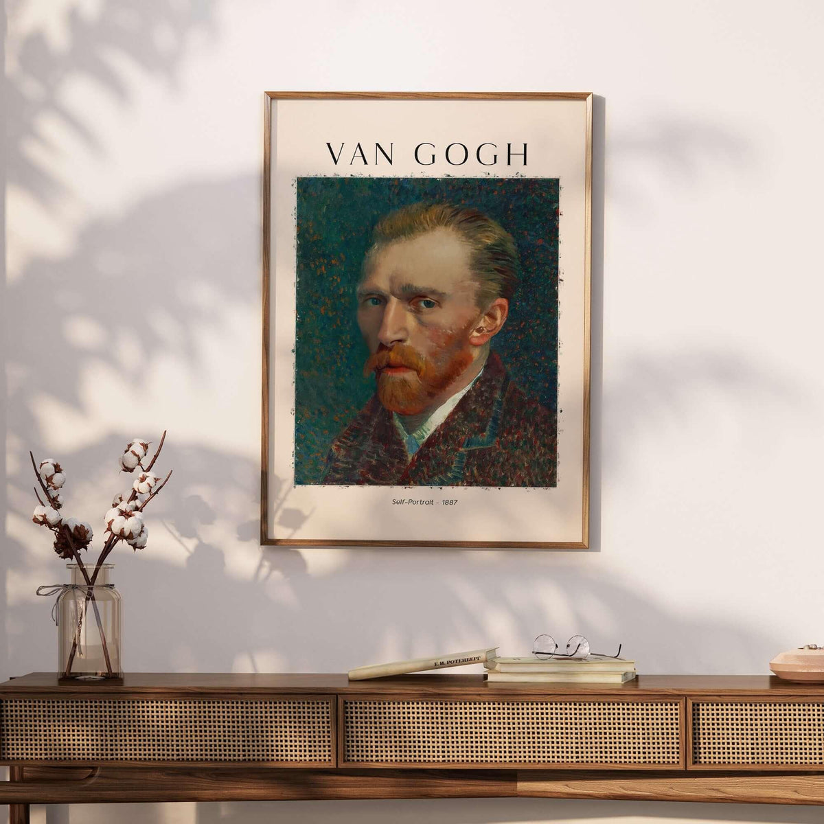 Vincent van Gogh Self Portrait 1887 Post Impressionist Artist Poster Print Wall Art displayed in a stylish interior setting.