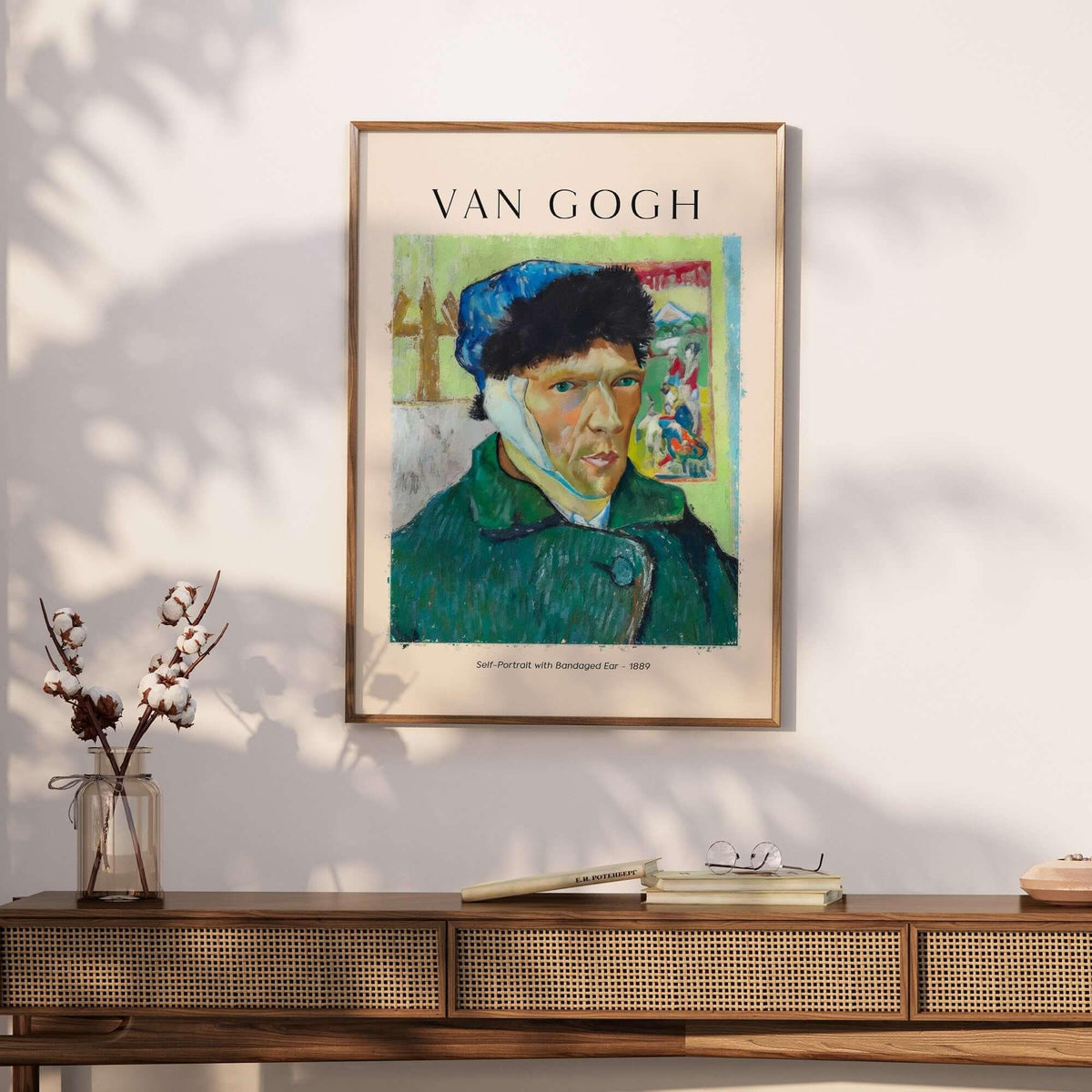Vincent van Gogh Self Portrait Bandaged Ear 1889 Famous Art Print Poster Wall Decor in a stylish frame
