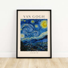 Starry Night Print:  Vincent van Gogh Poster featuring vibrant colors and iconic swirling night sky design.