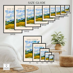 Size guide for Vincent van Gogh Wheat Field with Cypresses 1889 Landscape Art Print Post Impressionist Poster