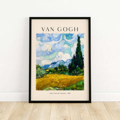 Vincent van Gogh Wheat Field with Cypresses 1889 Landscape Art Print Post Impressionist Poster framed in a modern setting.