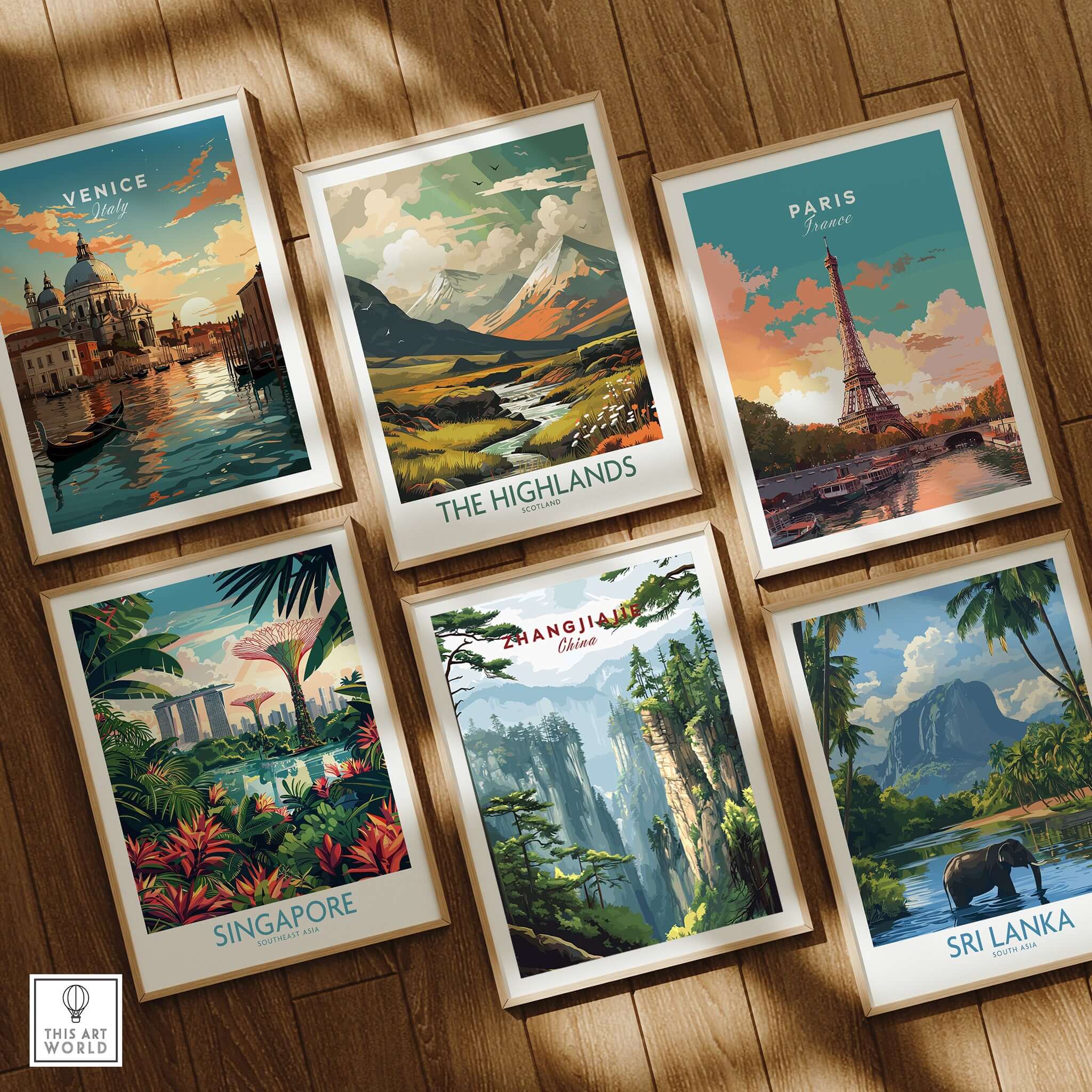 Zhangjiajie China Art Print | Misty Forest Canyon Poster among global travel art prints featuring Venice, Paris, and Sri Lanka.