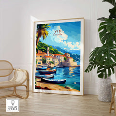 Vis Travel Print Croatia capturing the picturesque beauty of Croatian coastal scenery in vibrant colors.