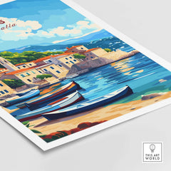 Vis Travel Print Croatia showcasing scenic coastal views and boats along the shore.