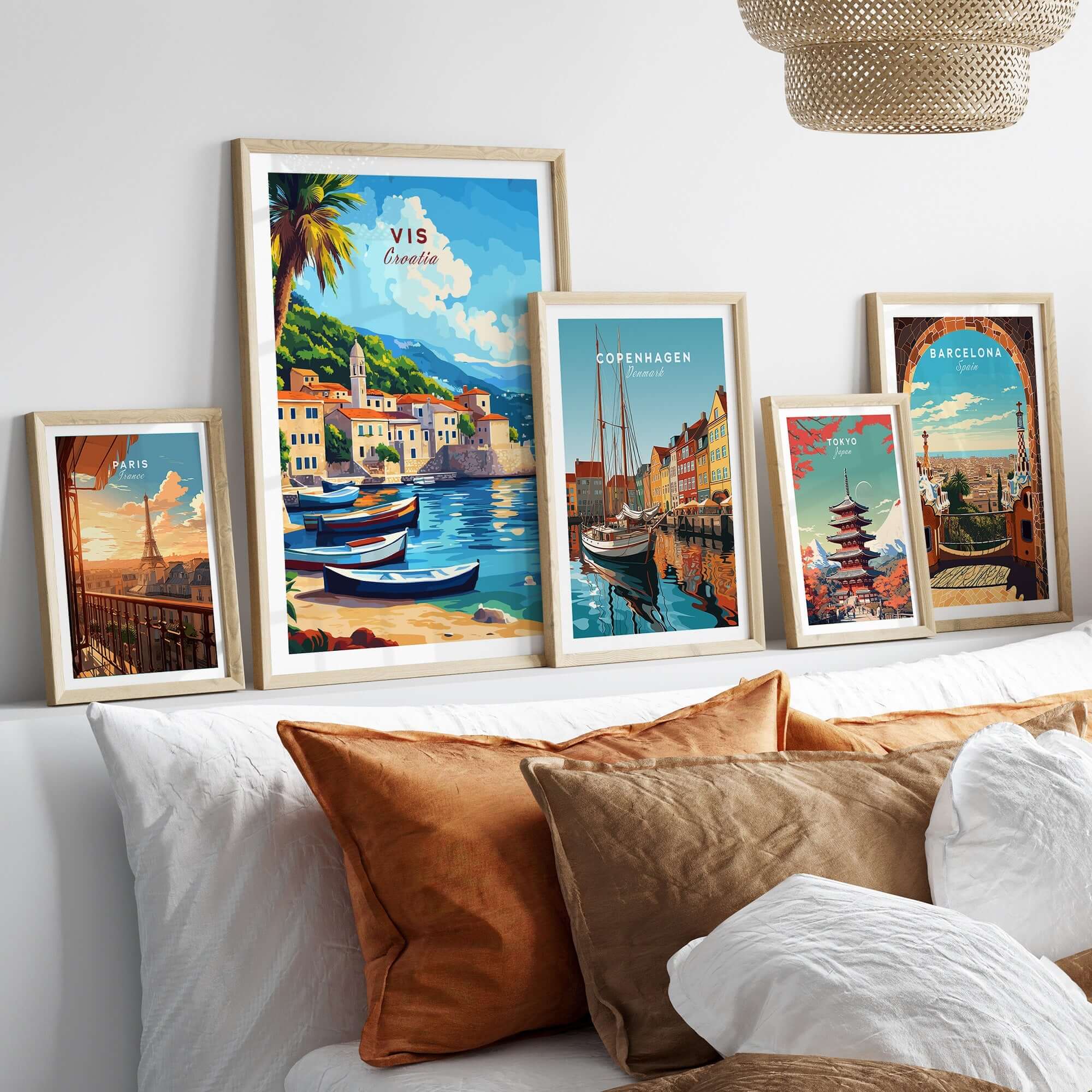 Vis Travel Print Croatia showcasing beautiful Croatian landscapes and cityscapes in framed wall art.
