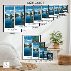 Voyageurs National Park Print | Minnesota Lake Islands Poster size guide showcasing various frame sizes.