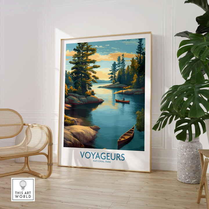 Voyageurs National Park Print | Minnesota Sunset Lake Poster featuring serene lake view and lush trees.
