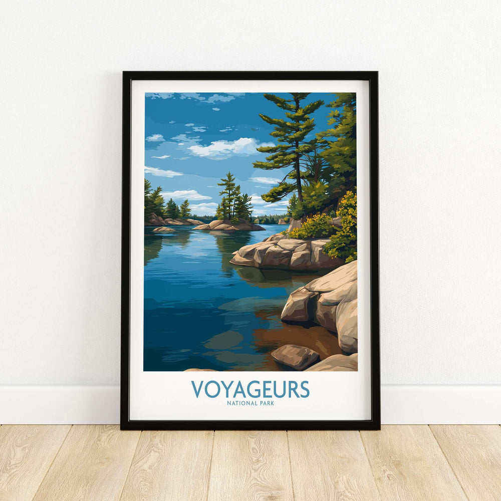 Voyageurs National Park Print | Minnesota Lake Islands Poster showcasing serene lakes and lush trees.