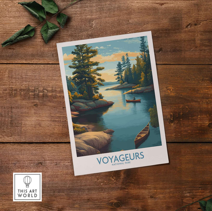 Voyageurs National Park Print | Minnesota Sunset Lake Poster featuring serene lake scenery and lush forests.