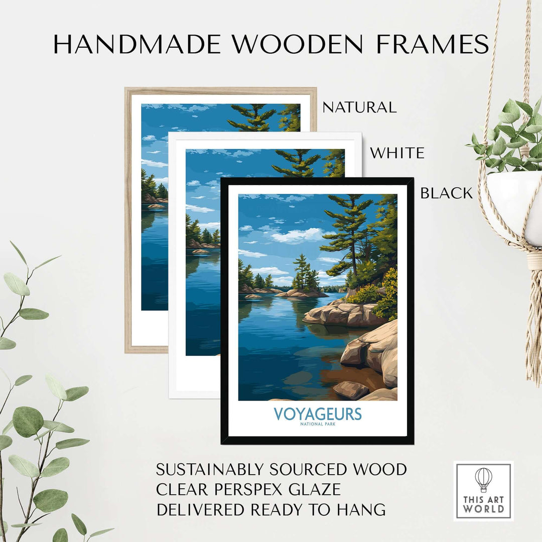 Voyageurs National Park Print | Minnesota Lake Islands Poster displayed in handmade wooden frames.