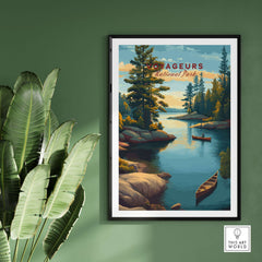 Voyageurs Print | American National Park Wall Decor featuring serene lakes and lush forests for your home decor.