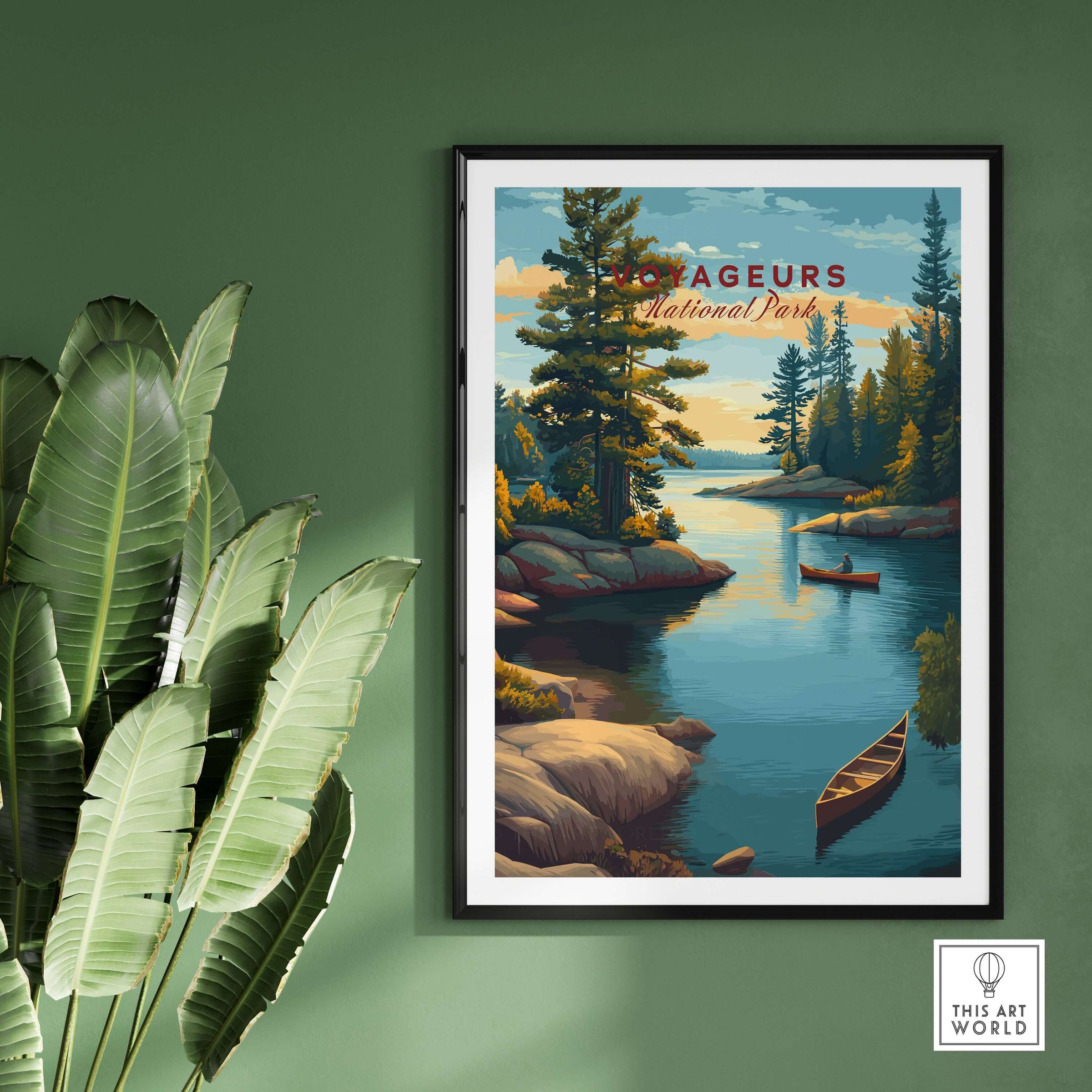 Voyageurs Print | American National Park Wall Decor featuring serene lakes and lush forests for your home decor.