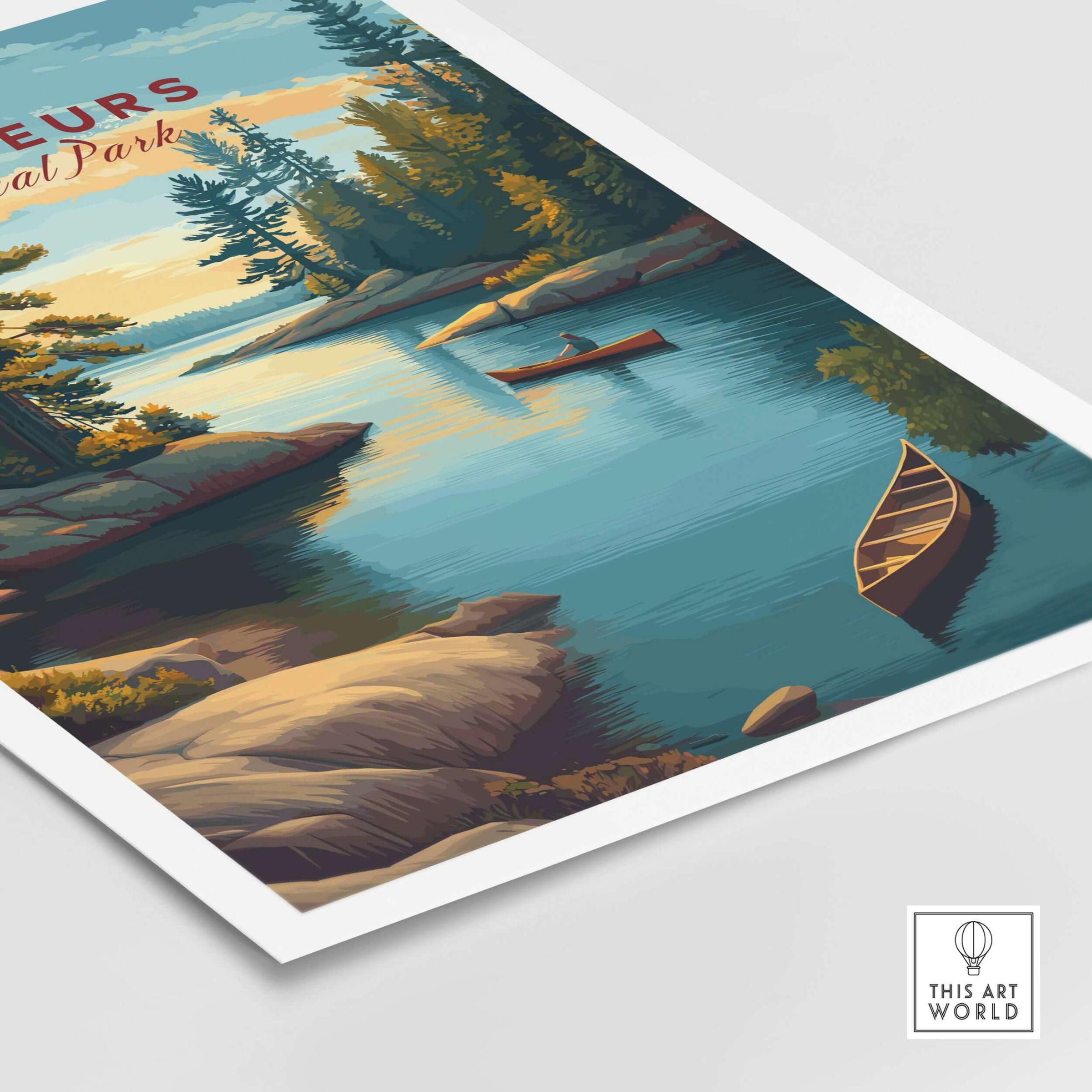 Voyageurs Print | American National Park Wall Decor showcasing tranquil lakes and lush forests.