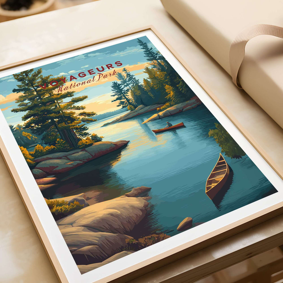 Voyageurs Print | American National Park Wall Decor featuring serene lakes and forests in a beautiful landscape.