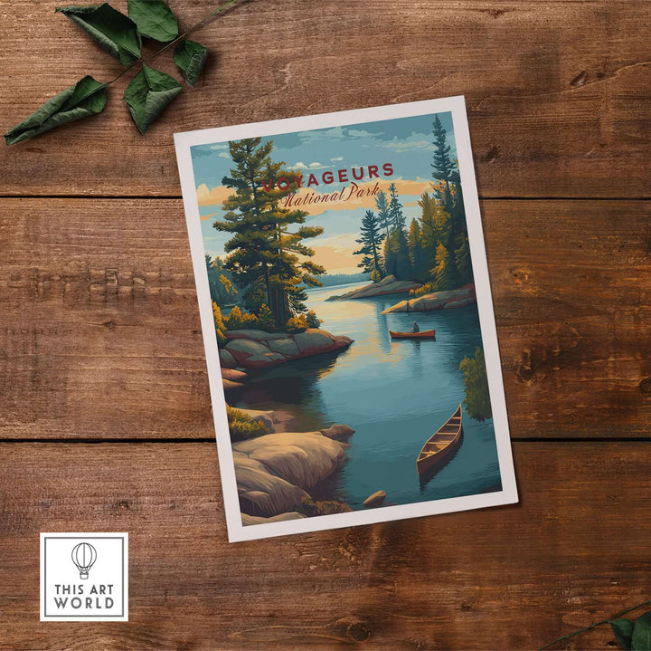 Voyageurs Print | American National Park Wall Decor featuring serene lakes and lush forests in a tranquil setting.