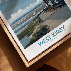 West Kirby Canvas Art Print showcasing serene coastal scene in England with bike and sandy shores.