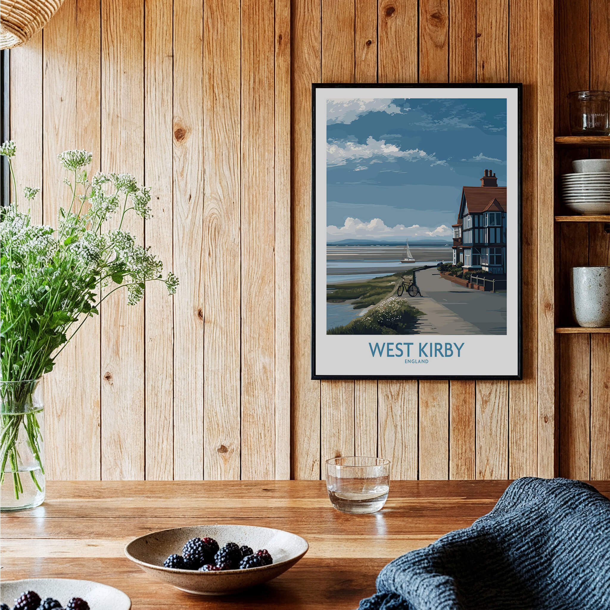 West Kirby Canvas Art Print featuring serene coastal scenery in a stylish home setting.