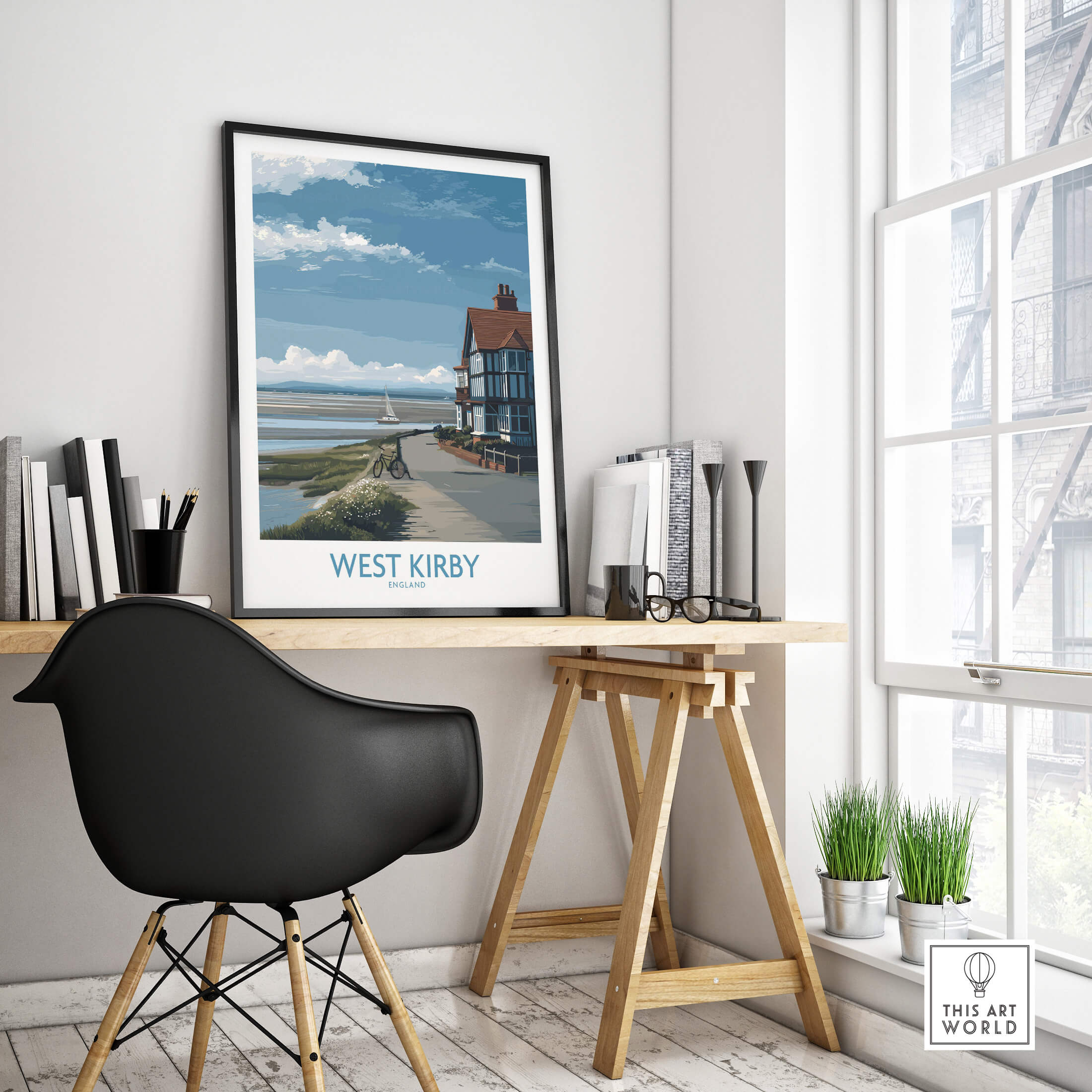 West Kirby Canvas Art Print displayed in a modern workspace, highlighting the coastal charm of West Kirby.