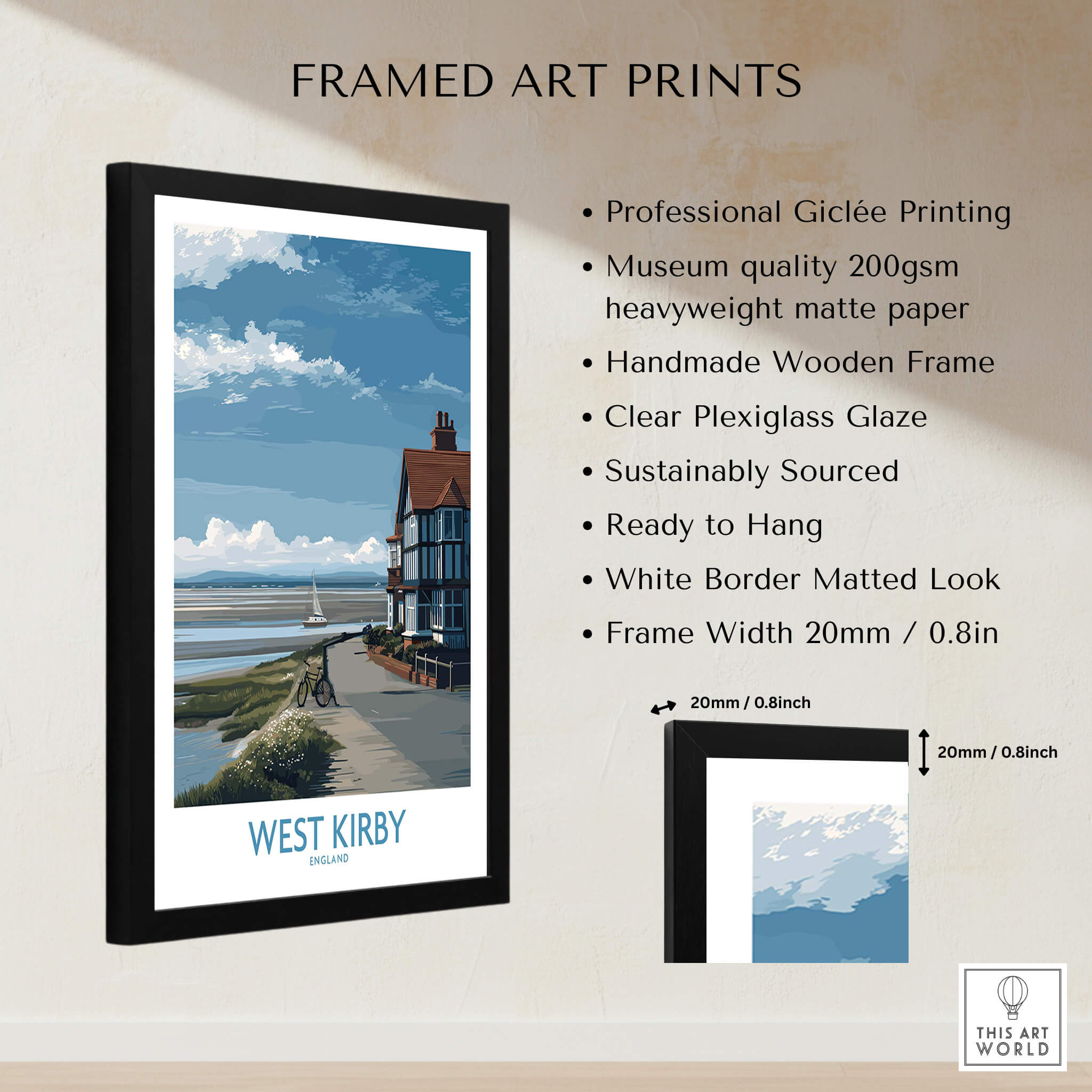 West Kirby Canvas Art Print in a framed display showcasing serene coastal scenery and detailed design.