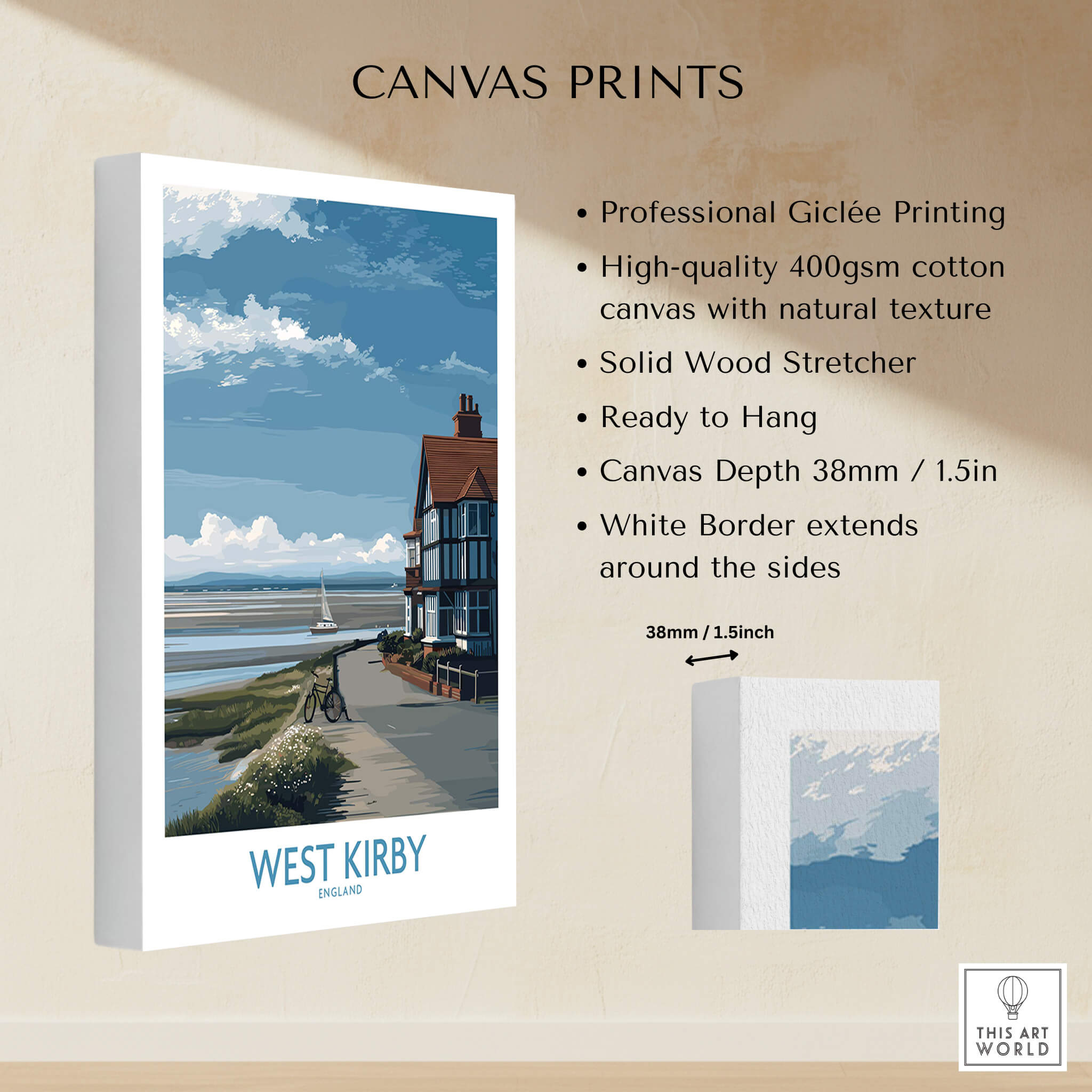 West Kirby Canvas Art Print showcasing professional Giclée printing and natural texture on high-quality canvas.