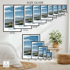 West Kirby Canvas Art Print size guide showcasing various frame sizes and design options.