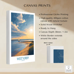 West Kirby England Canvas Print | Serene Coastline Sailboat Scene Poster showcasing professional Giclée printing quality.