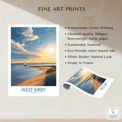West Kirby England Canvas Print | Serene Coastline Sailboat Scene Poster showcasing a sailboat on calm waters.
