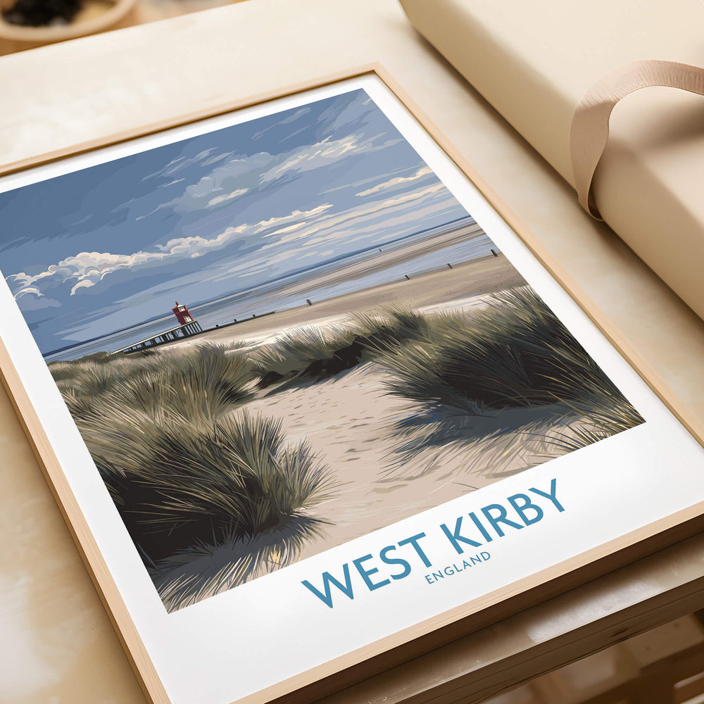 West Kirby England Poster | Coastal Sand Dunes Landscape Canvas Print featuring vibrant sand dunes and scenic beach.