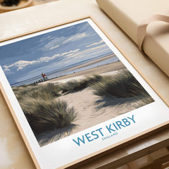 West Kirby England Poster | Coastal Sand Dunes Landscape Canvas Print featuring vibrant sand dunes and scenic beach.