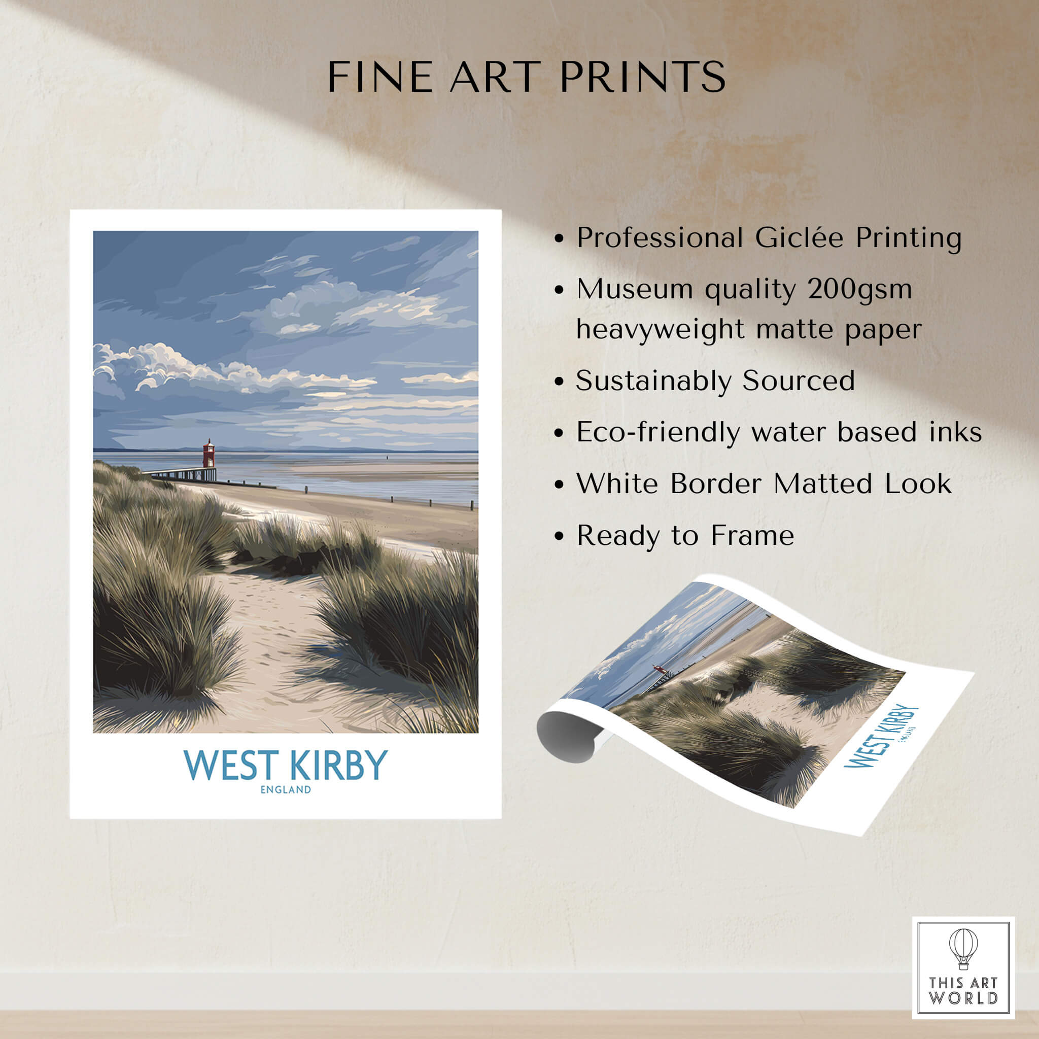 West Kirby England Poster | Coastal Sand Dunes Landscape Canvas Print showcasing fine art prints with professional Giclée printing.