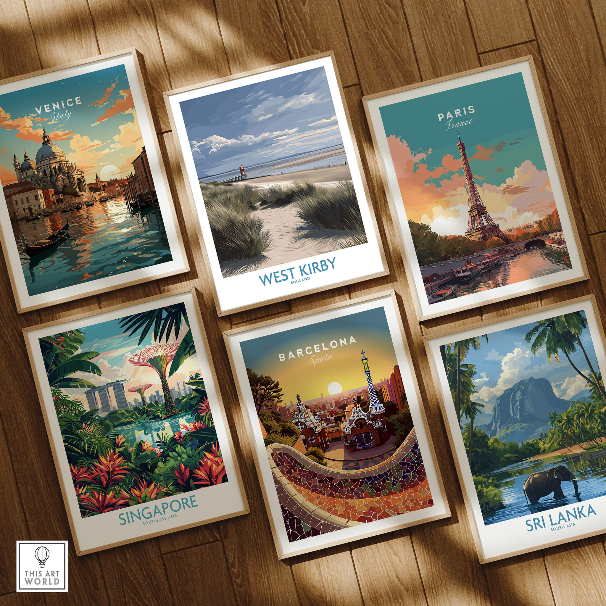 West Kirby England Poster | Coastal Sand Dunes Landscape Canvas Print displayed among travel posters.