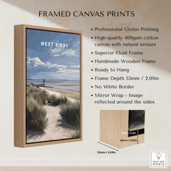 West Kirby England Wall Art Print | Travel Poster featuring framed canvas print details and scenic seaside view.