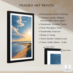 West Kirby England Travel Poster | Golden Sunset Beach Wall Art Print displayed in a handcrafted frame.