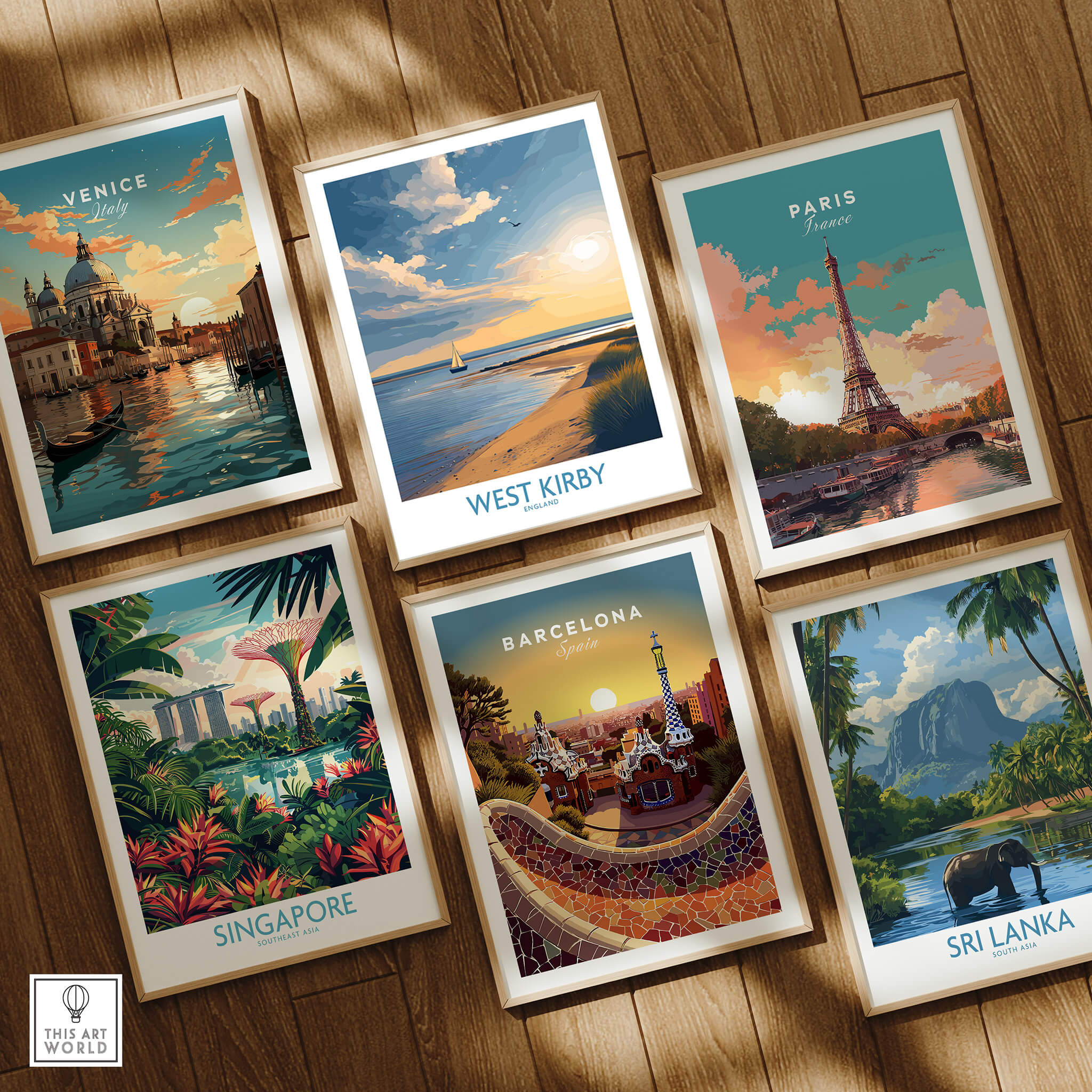 West Kirby England Canvas Print | Serene Coastline Sailboat Scene Poster among travel-themed art prints including Venice, Paris, Singapore and Barcelona.