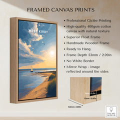 West Kirby England Travel Poster | Golden Sunset Beach Wall Art Print framed canvas print with stunning coastal view.