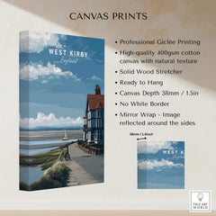 West Kirby Print England Travel Poster featuring coastal landscapes and elegant seaside architecture.
