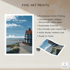 West Kirby Print England Travel Poster showcasing beautiful coastal landscape and elegant seaside architecture.