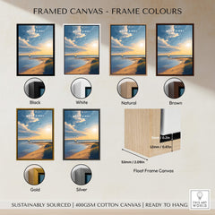 West Kirby England Travel Poster | Golden Sunset Beach Wall Art Print options with various framed colors.