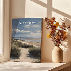 West Kirby England Wall Art Print | Travel Poster showcased on a window sill with a flower vase.