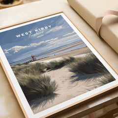 West Kirby England Wall Art Print | Travel Poster featuring serene beach scene and lighthouse