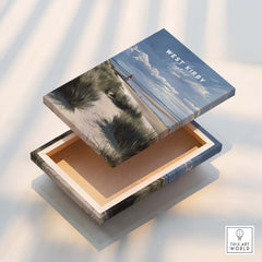 West Kirby England Wall Art Print | Travel Poster beautifully displayed on a wooden box with a seaside design.