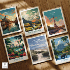 West Kirby England Wall Art Print | Travel Poster alongside travel posters of Venice, The Highlands, Paris, Singapore, and Sri Lanka.