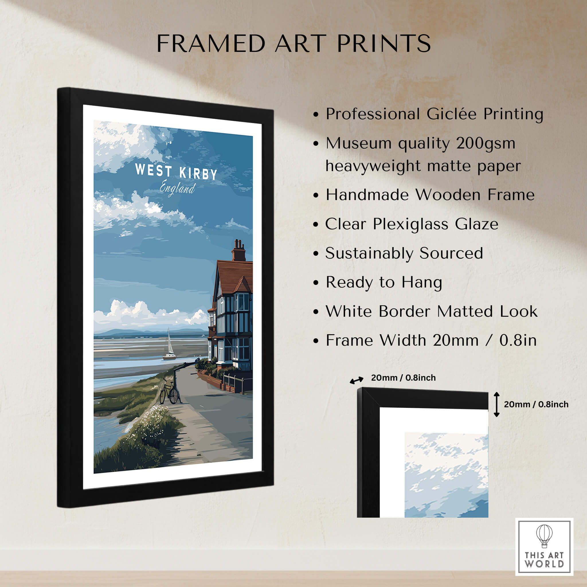West Kirby Print England Travel Poster framed art print showcasing coastal elegance and vibrant colors.