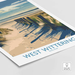 West Wittering Beach Poster - Sussex Travel Print - English Coastline Wall Art featuring serene beach imagery.