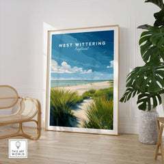 West Wittering Poster - UK Travel Print - Minimalist Coastal Home Decor in a stylish interior setting.