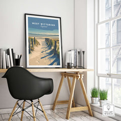 West Wittering Poster - Chichester England Print - Coastal Home Decor displayed in a modern home office.