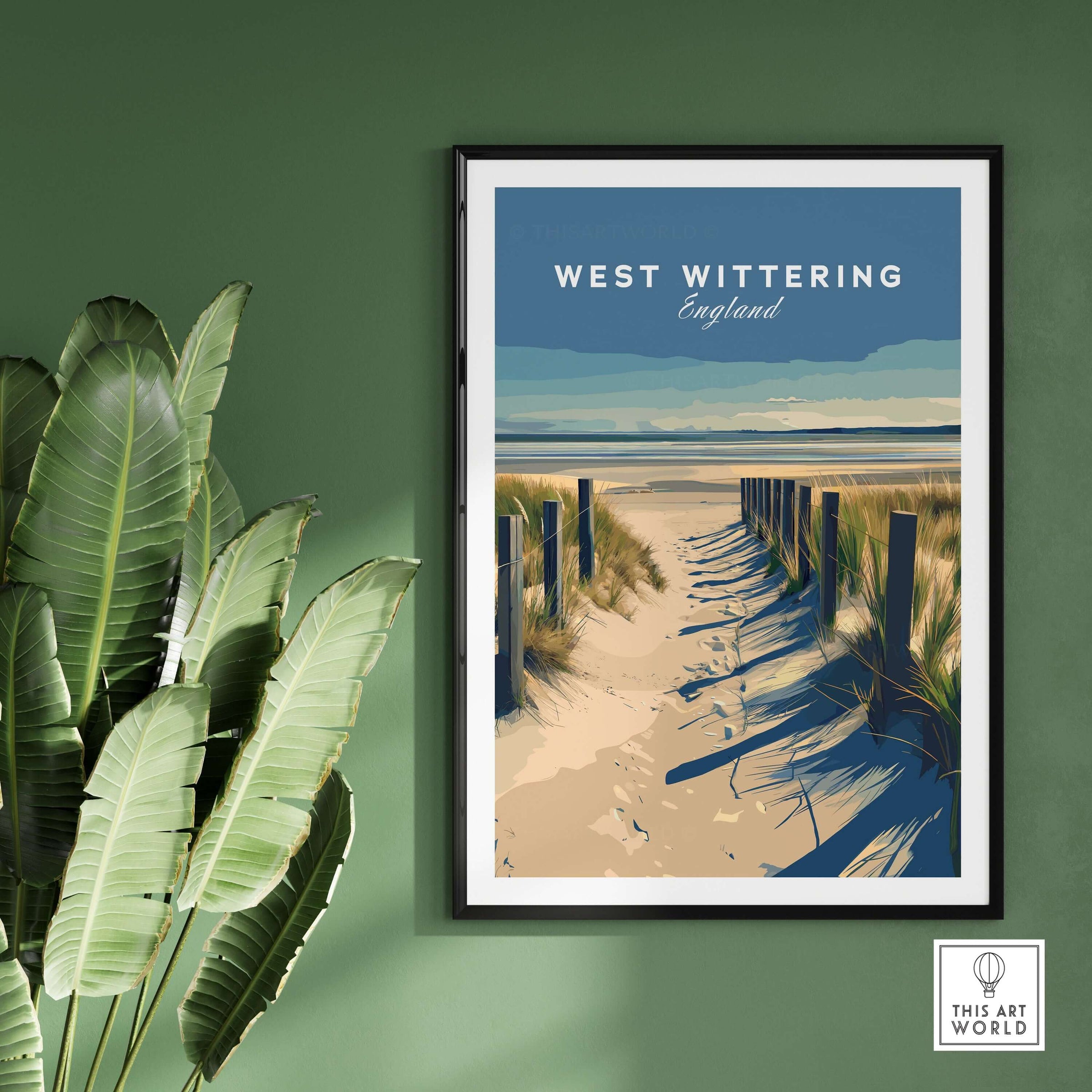 West Wittering Poster - Chichester England Print - Coastal Home Decor featuring a sandy path by the beach.