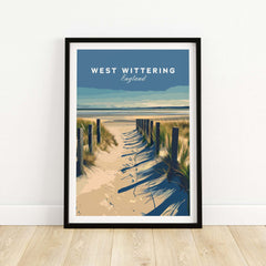 West Wittering Poster - Chichester England Print - Coastal Home Decor showcasing a scenic beach pathway in England.